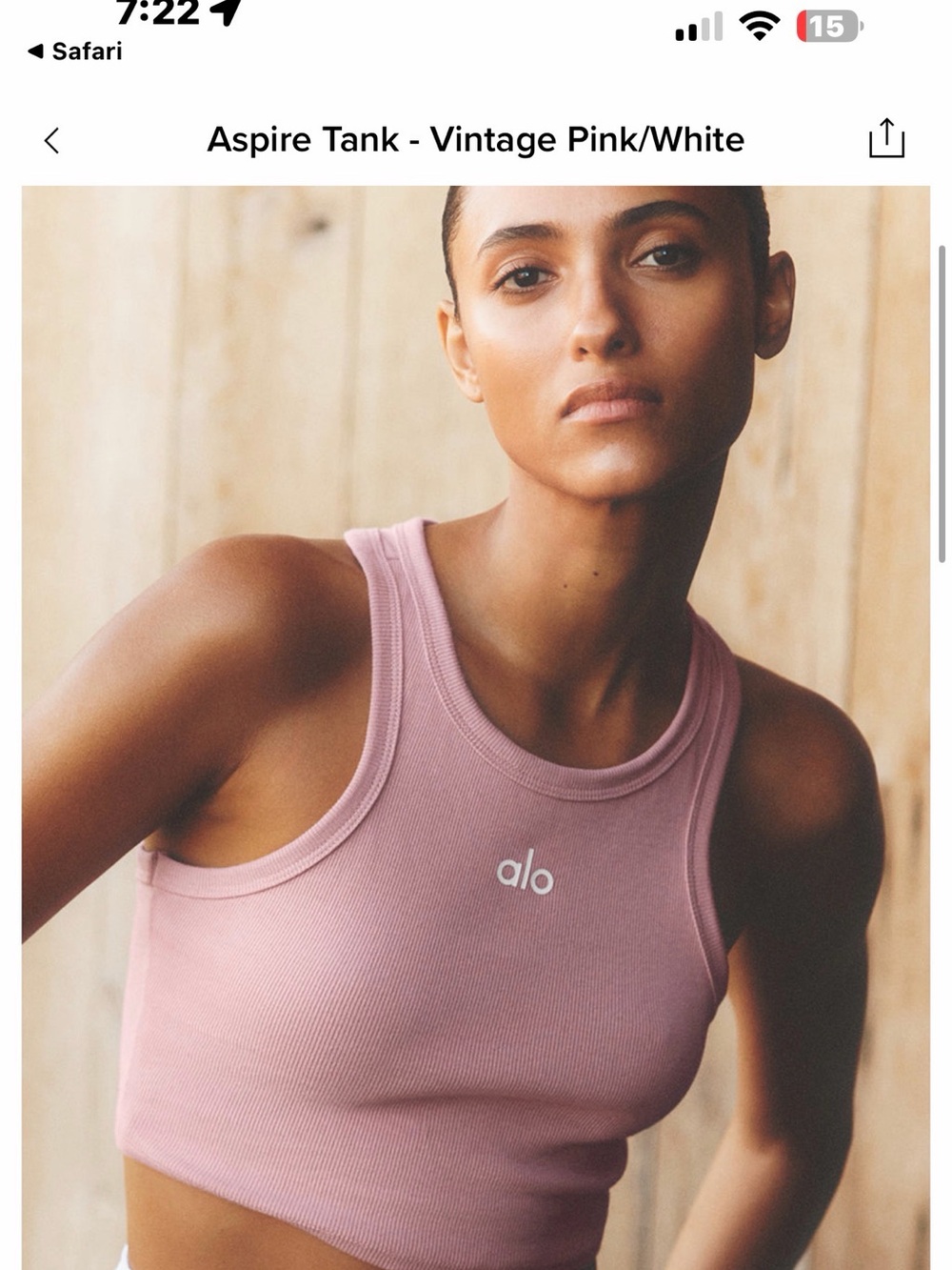 ALO Yoga Aspire Tank Cropped Ribbed Tank Top in Vintage Pink and White